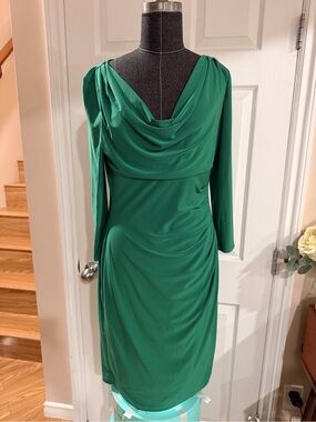 Ralph Lauren Emerald Green Draped Long-Sleeve Dress